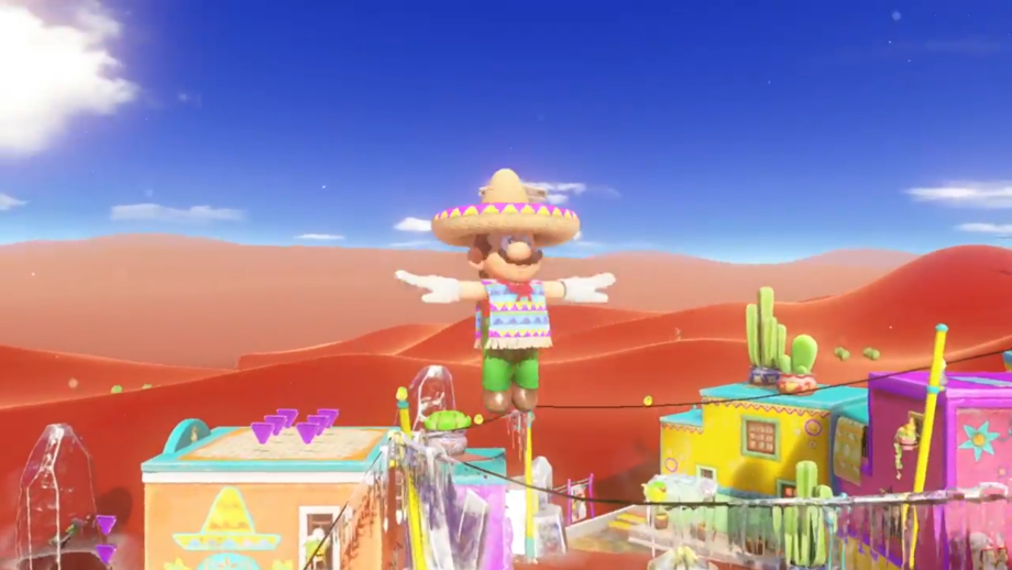 Mario's sombrero won us over immediately. This sand kingdom location is called Tostarena Town