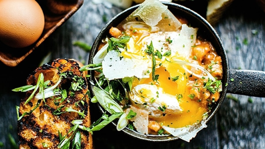 Chorizo, White Bean and Kale Baked Eggs