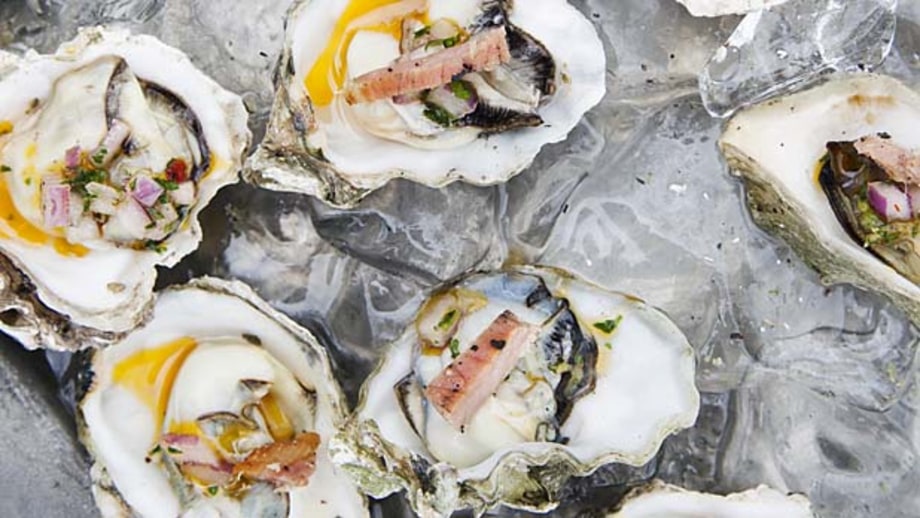 Grilled Oysters With Prosciutto Mignonette.