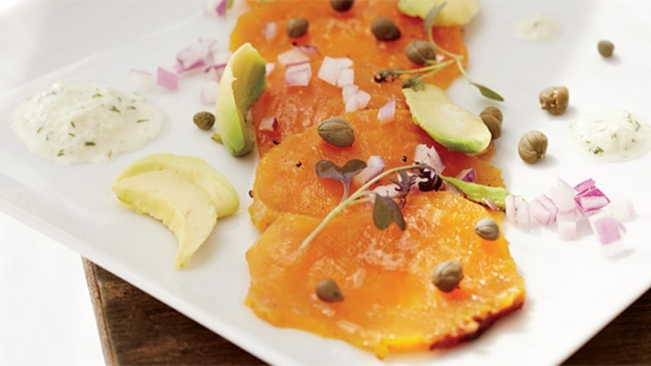 Salt-Roasted Golden Beets with Dill, Avocado, Capers, and Red Onion