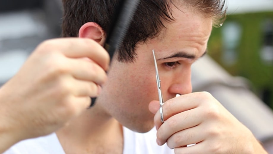 Start cutting around your sideburns.