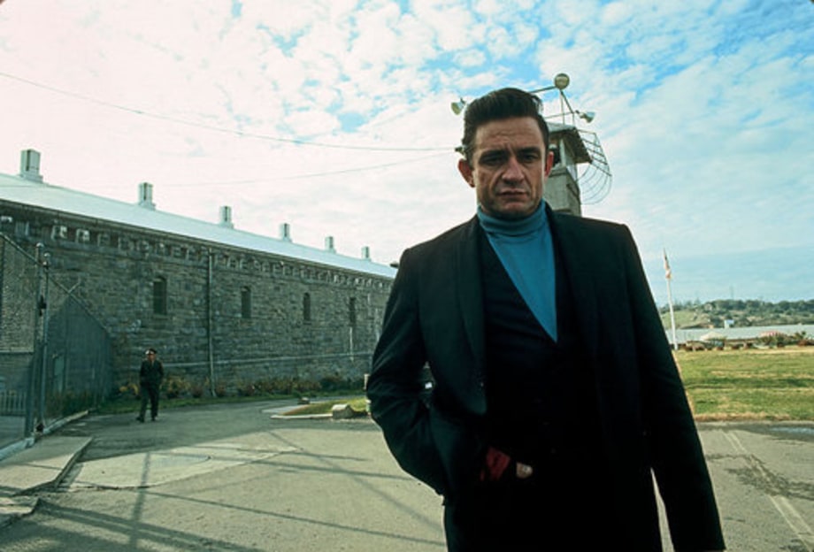 Johnny Cash photographed at Folsom State Prison in Folsom, California in 1968.