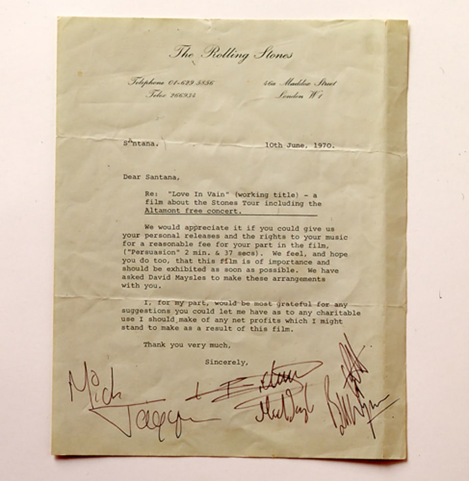 Rolling Stones' Letter to Santana (1970)