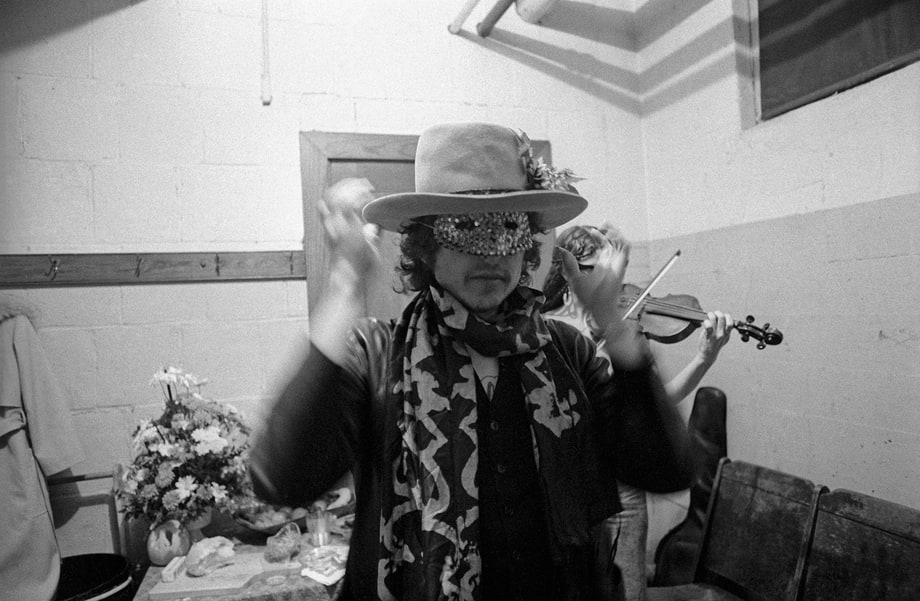 Bob Dylan Backstage Wearing a Mask
