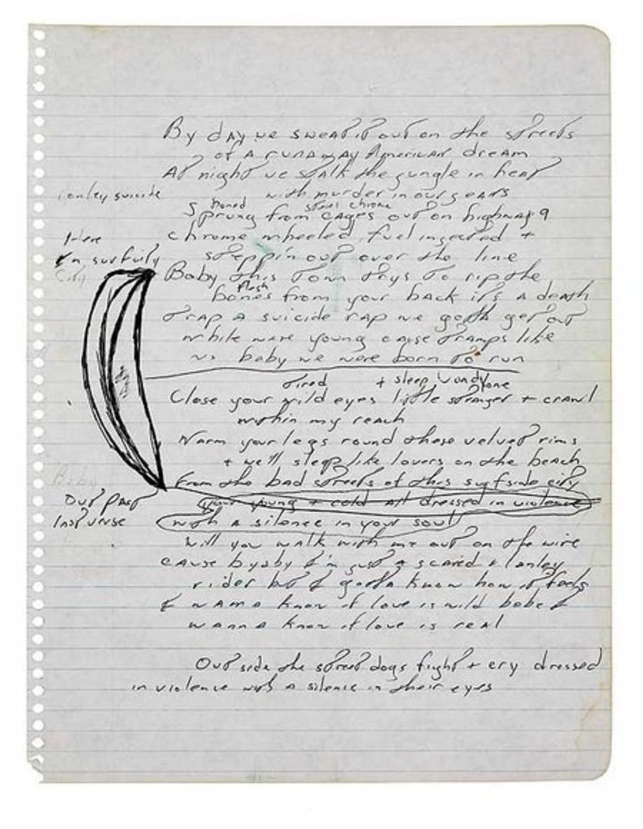 Springsteen's handwritten lyrics to
