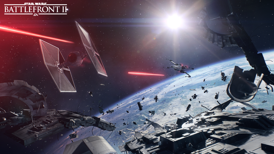X-Wing chasing a TIE Fighter