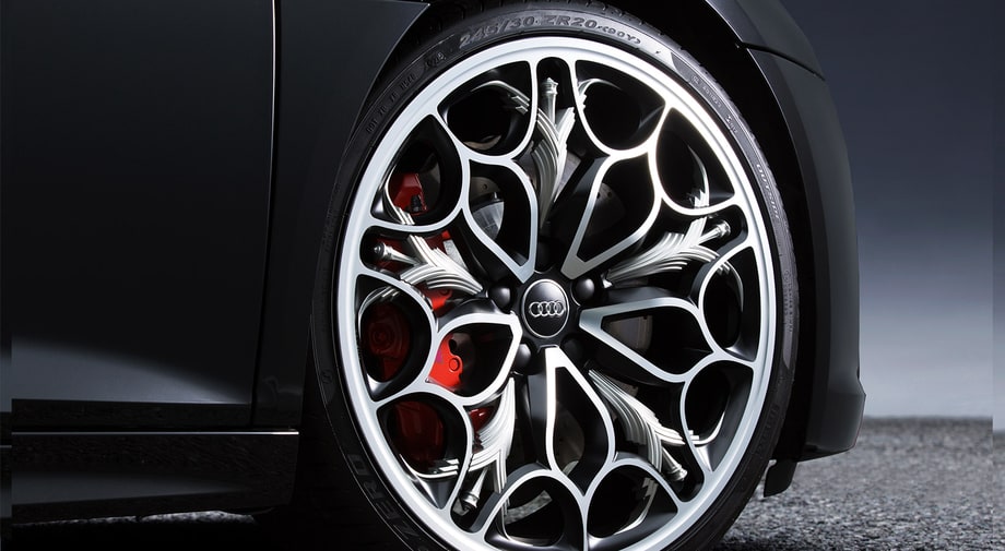 Cosmetic details all over the car were inspired by 'Final Fantasy XV' designs, including these elaborate custom rims