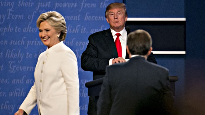 Trump and Clinton at the third presidential debate in October 2016.
Credit Daniel Acker Getty