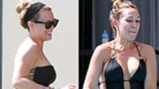 Who Has the Hotter Black Swimsuit: Hilary or Haylie Duff?