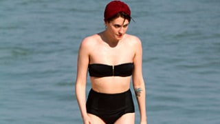 Florence Welch Wears Retro Bikini, Red Swimming Cap