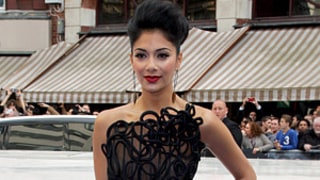 Ack! Nicole Scherzinger Nearly Has Wardrobe Malfunction With Thigh-High Slit Dress