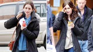 Lily Collins Steps Out Without Makeup on Set