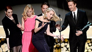 Naomi Watts Trips Over Emma Stone's Dress Onstage at SAG Awards 2015: GIFs, Video