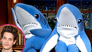 John Mayer Brings Girlfriend Katy Perry's Super Bowl Sharks to Late Late Show