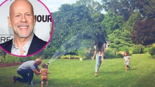 Bruce Willis Plays With Sprinklers in His Backyard With Youngest Two Daughters: Photo