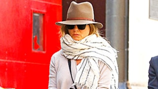 Jennifer Aniston Gives Us #FallGoals in This Cozy Scarf and Hat Look: Celeb Street Style Pics