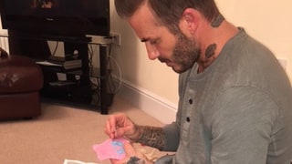 Doting Dad David Beckham Sews a Dress for Daughter Harper’s Doll: Photo