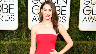 Emmy Rossum Makes a Statement With Her Retro Red Lip, Dramatic Eye Makeup at the Golden Globes 2016