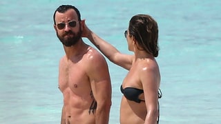 Bikini-Clad Jennifer Aniston, Justin Theroux Take Affectionate Stroll on the Beach