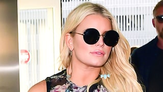 Jessica Simpson Welcomes Fall in a Sheer Cold-Shoulder Blouse