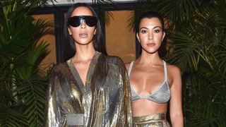 Kourtney, Kim Kardashian Twin in Skin-Baring Metallics at Balmain Aftershow
