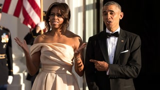 Michelle Obama Bares Her Shoulders in a Trendy, Blush-Colored Gown