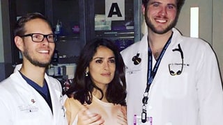 Salma Hayek Rushed to ER for Minor Head Injury, Poses With Doctors in LOL Shirt