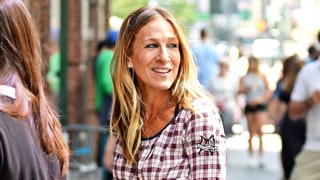 Sarah Jessica Parker Pairs Track Pants With Glittery Mary Jane Heels