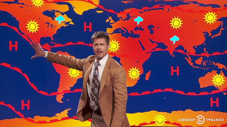 Brad Pitt Gives Surprise Weather Forecast on 'Jim Jefferies Show': 'There Is No Future'