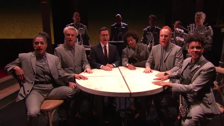 See David Byrne Perform 'Everybody's Coming to My House' With Stephen Colbert