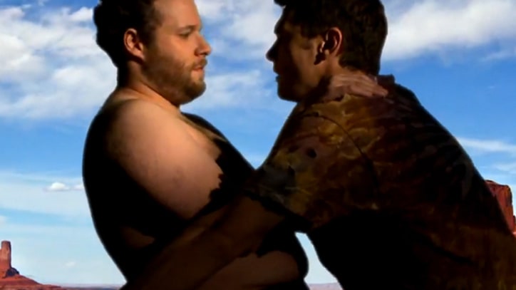 Topless Seth Rogen Nuzzles James Franco in 'Bound 2' Spoof