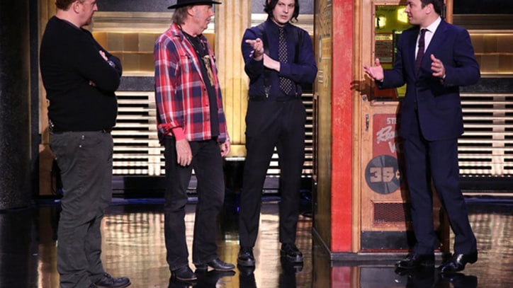 Neil Young, Jack White Cut Vinyl Record Live on 'Tonight Show'