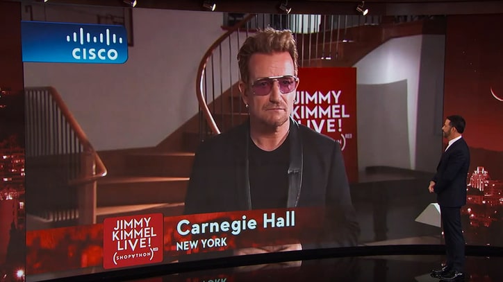 Watch Bono Hype (RED) Campaign, Joke About Bike Injury on 'Kimmel'