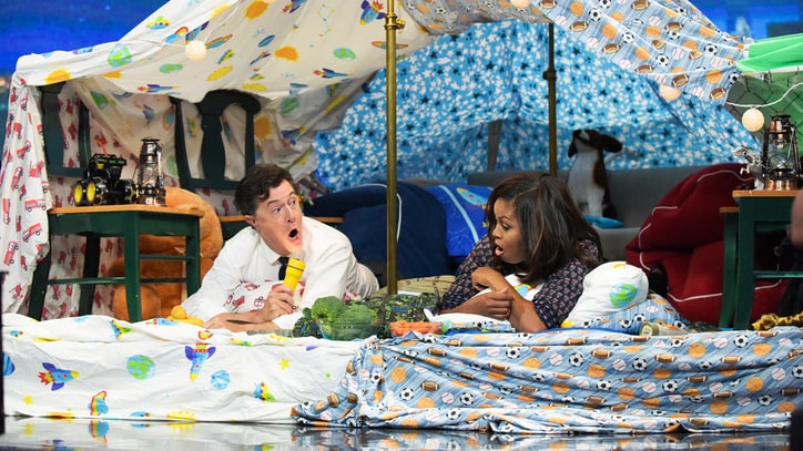 See Michelle Obama, Stephen Colbert Make Blanket Fort, Talk Beyonce