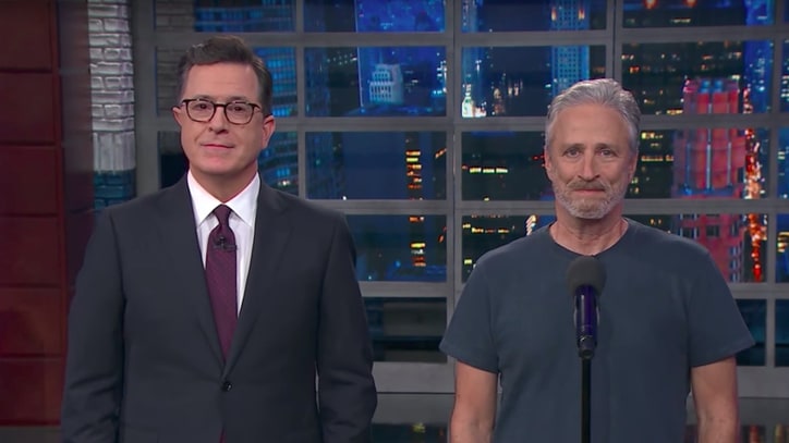 Watch Jon Stewart Fail to Soothe Trump's Ego on 'Colbert'
