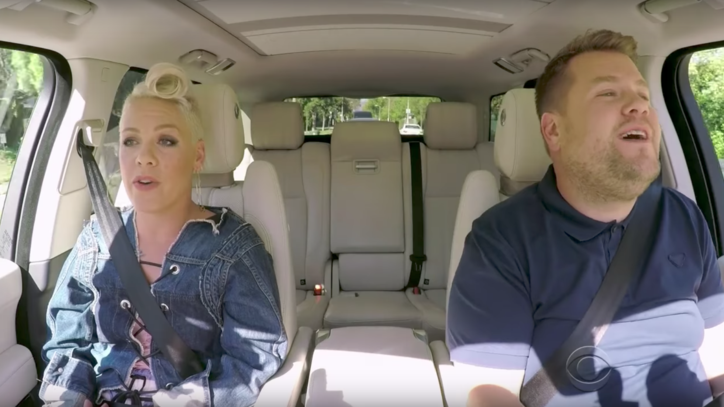 'Carpool Karaoke': Pink Sings Hits, Talks First Heartbreak on 'Corden'