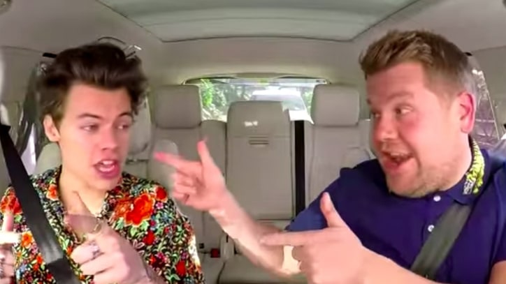 See Harry Styles Kiss James Corden in Christmas-Themed 'Carpool Karaoke'