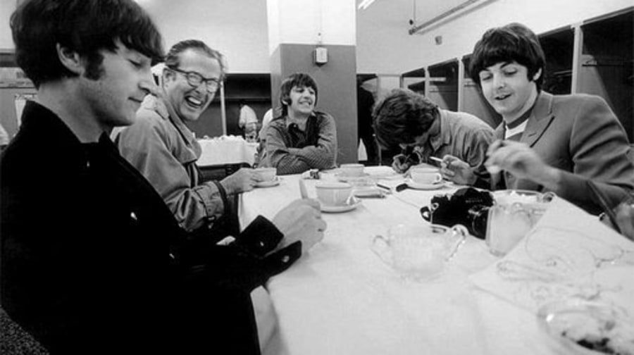 The Beatles photographed backstage at Candlestick Park in San Francisco