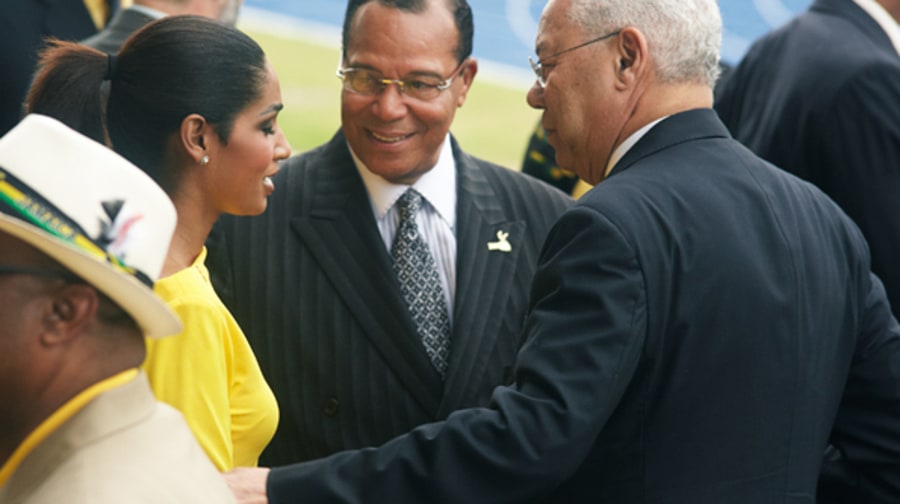Colin Powell, Louis Farrakhan and Miss World Lisa Hanna