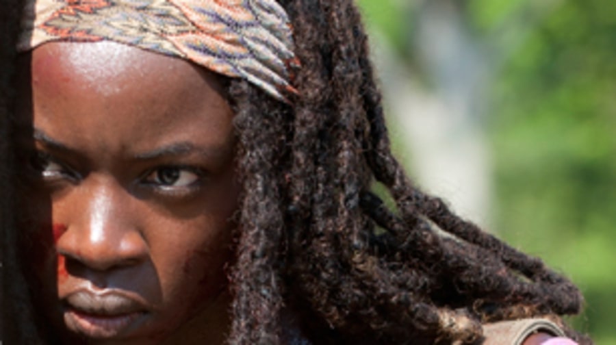Michonne disembowels a zombie