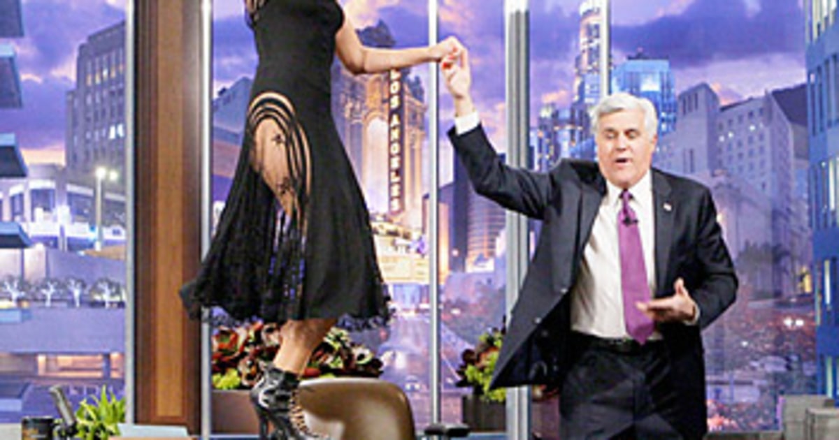 Heidi Klum Dances on Jay Leno's Desk in Sheer Dress - Us Weekly