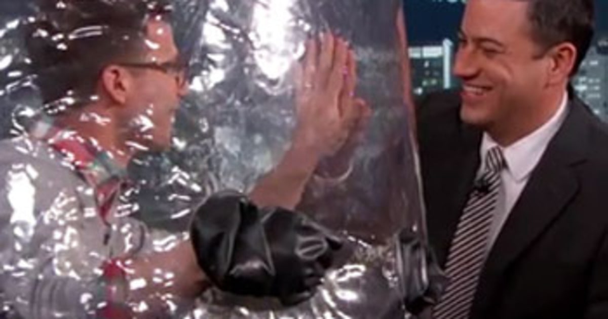 Andy Samberg Wears Bubble Boy Suit on Jimmy Kimmel Live Due to Flu